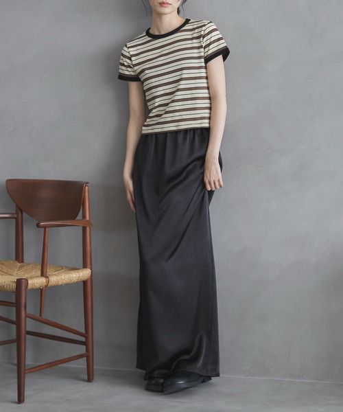 feepur（フェピュール）の「マルチボーダーコンパクトリンガーTee（Tシャツ/カットソー・レディース・アイボリー/ブラウン・MEDIUM）」の15枚目の写真