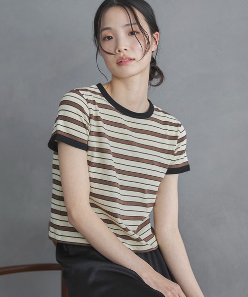 feepur（フェピュール）の「マルチボーダーコンパクトリンガーTee（Tシャツ/カットソー・レディース・アイボリー/ブラウン・MEDIUM）」の21枚目の写真