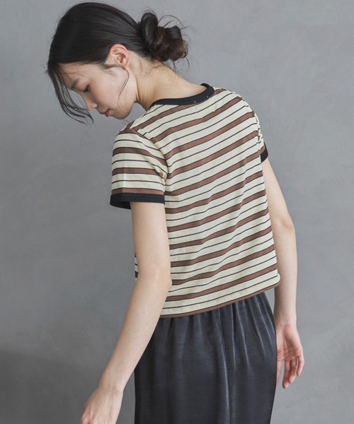 feepur（フェピュール）の「マルチボーダーコンパクトリンガーTee（Tシャツ/カットソー・レディース・アイボリー/ブラウン・MEDIUM）」の22枚目の写真