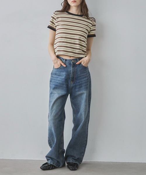 feepur（フェピュール）の「マルチボーダーコンパクトリンガーTee（Tシャツ/カットソー・レディース・アイボリー/ブラウン・MEDIUM）」の7枚目の写真