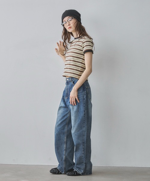 feepur（フェピュール）の「マルチボーダーコンパクトリンガーTee（Tシャツ/カットソー・レディース・アイボリー/ブラウン・MEDIUM）」の9枚目の写真