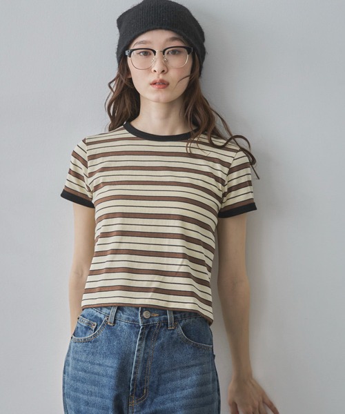 feepur（フェピュール）の「マルチボーダーコンパクトリンガーTee（Tシャツ/カットソー・レディース・アイボリー/ブラウン・MEDIUM）」の12枚目の写真