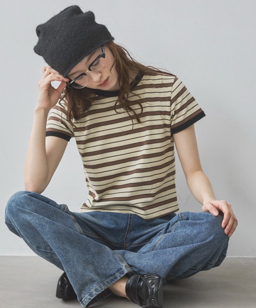 feepur（フェピュール）の「マルチボーダーコンパクトリンガーTee（Tシャツ/カットソー・レディース・アイボリー/ブラウン・MEDIUM）」の13枚目の写真