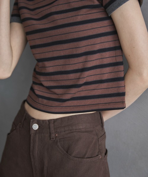 feepur（フェピュール）の「マルチボーダーコンパクトリンガーTee（Tシャツ/カットソー・レディース・アイボリー/ブラウン・MEDIUM）」の5枚目の写真