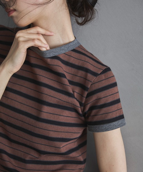 feepur（フェピュール）の「マルチボーダーコンパクトリンガーTee（Tシャツ/カットソー・レディース・アイボリー/ブラウン・MEDIUM）」の6枚目の写真