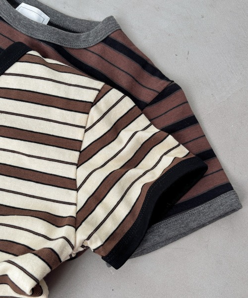 feepur（フェピュール）の「マルチボーダーコンパクトリンガーTee（Tシャツ/カットソー・レディース・アイボリー/ブラウン・MEDIUM）」の3枚目の写真