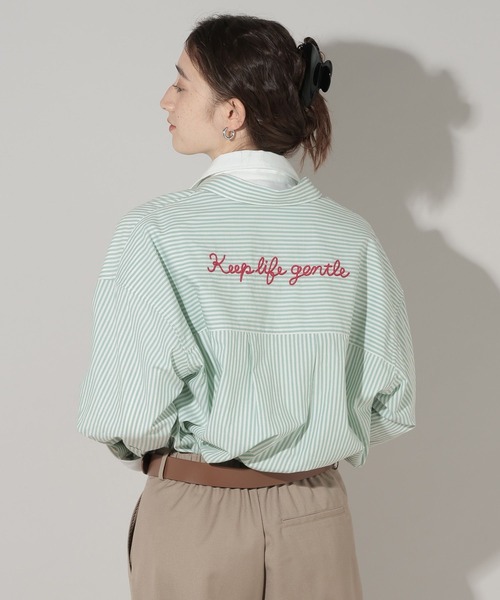 GEORGE'S(ジョージズ)の「ストライプ刺繍シャツ(シャツ/ブラウス・レディース・ブルー/グリーン/ピンク・FREE)」の1枚目の写真