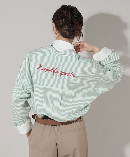 GEORGE'S(ジョージズ)の「ストライプ刺繍シャツ(シャツ/ブラウス・レディース・ブルー/グリーン/ピンク・FREE)」の22枚目の写真