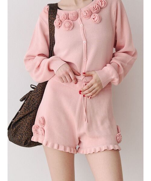 jouetie（ジュエティ）の「ローズモチーフニットショーパン【セットアップ対応】（その他パンツ・レディース・ピンク/グレー/ブラック・MEDIUM）」の3枚目の写真