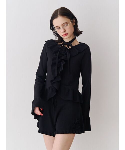 jouetie（ジュエティ）の「ローズモチーフニットショーパン【セットアップ対応】（その他パンツ・レディース・ピンク/グレー/ブラック・MEDIUM）」の9枚目の写真