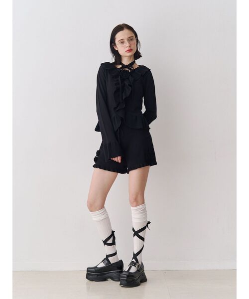 jouetie（ジュエティ）の「ローズモチーフニットショーパン【セットアップ対応】（その他パンツ・レディース・ピンク/グレー/ブラック・MEDIUM）」の12枚目の写真