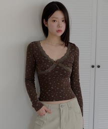 バレエコアラブリーレースフラワーカットソー