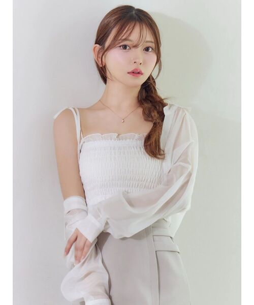 EATME(イートミー)の「シャーリングベアTOPシャツセット(シャツ/ブラウス・レディース・イエロー/オフホワイト/ブラック・FREE)」の2枚目の写真