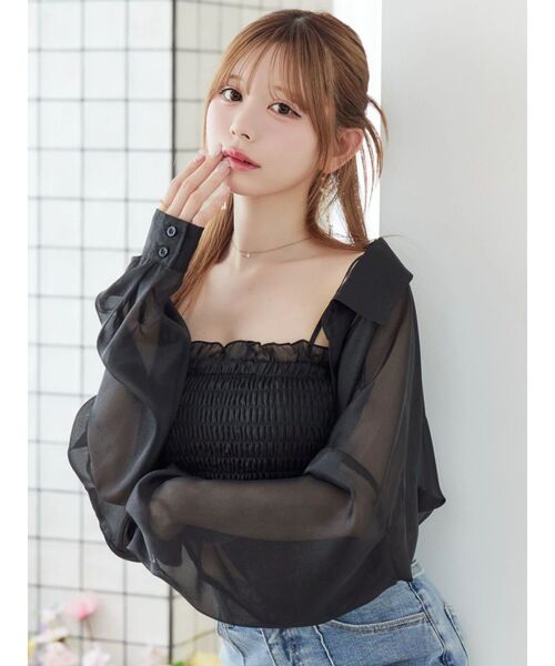 EATME(イートミー)の「シャーリングベアTOPシャツセット(シャツ/ブラウス・レディース・イエロー/オフホワイト/ブラック・FREE)」の10枚目の写真
