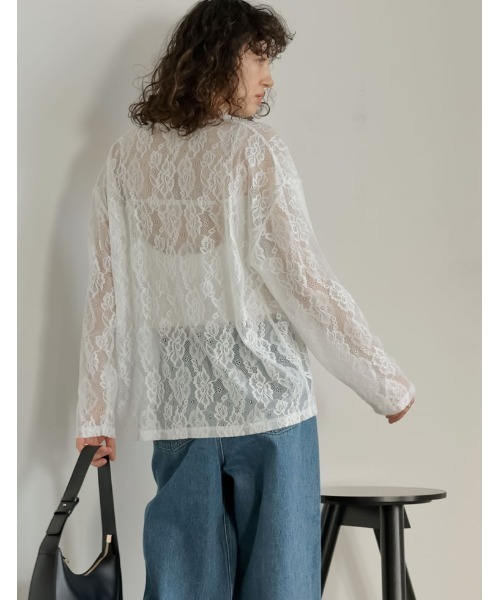 Re:EDIT（リエディ）の「深Vネック総レースシアープルオーバーチュニック（Tシャツ/カットソー・レディース・ホワイト/ブラック・LARGE/MEDIUM）」の18枚目の写真
