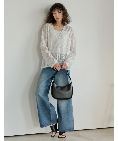 Re:EDIT（リエディ）の「深Vネック総レースシアープルオーバーチュニック（Tシャツ/カットソー・レディース・ホワイト/ブラック・LARGE/MEDIUM）」の17枚目の写真
