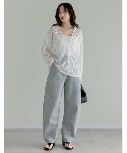 Re:EDIT（リエディ）の「深Vネック総レースシアープルオーバーチュニック（Tシャツ/カットソー・レディース・ホワイト/ブラック・LARGE/MEDIUM）」の19枚目の写真