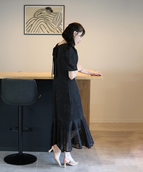 BLUEEAST（ブルーイースト）の「《2サイズ展開》ジャガードレースバックリボンマーメイドドレス　結婚式 成人式 二次会 同窓会 セレモニー パーティードレス オケージョンドレス お呼ばれ（ドレス・レディース・ブラック/ベージュ・SMALL/MEDIUM）」の19枚目の写真