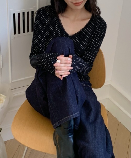 Vipoa（ヴィポア）の「French Lace v-neck tee（Tシャツ/カットソー・レディース・ブラック/グリーン・FREE）」の8枚目の写真