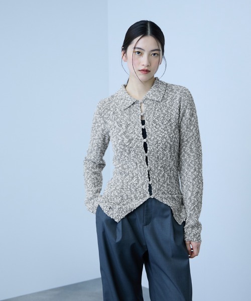 VICKY（ビッキー）の「ツイード風MIXスラブポロカーデ≪手洗い可能≫（カーディガン/ボレロ・レディース・チャコールグレー/ベージュ/グリーン・M）」の2枚目の写真