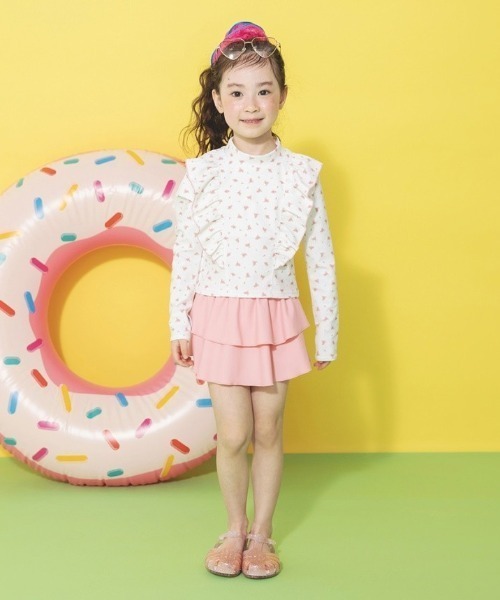 BRANSHES（ブランシェス）の「【水着 / SWIM / WEB限定】長袖ラッシュガード＆スカパン２点セット（水着・キッズ・サックスブルー/サーモンピンク/ピンク/ライトグリーン・100/130/120/110/90）」の3枚目の写真