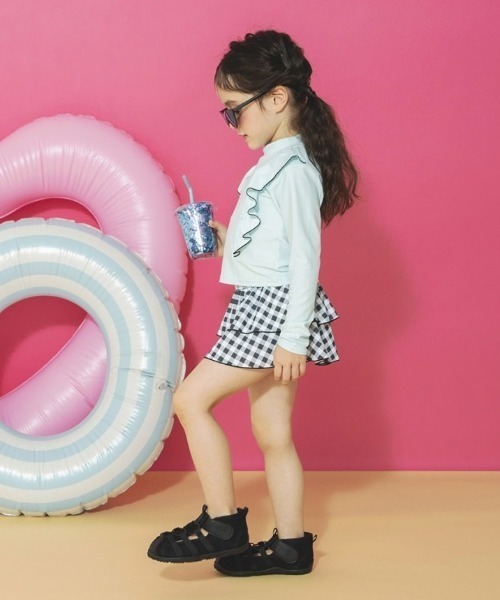 BRANSHES（ブランシェス）の「【水着 / SWIM / WEB限定】長袖ラッシュガード＆スカパン２点セット（水着・キッズ・サックスブルー/サーモンピンク/ピンク/ライトグリーン・100/130/120/110/90）」の5枚目の写真