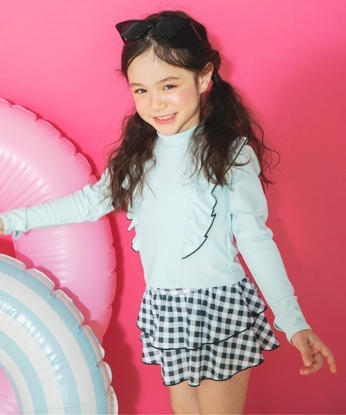 BRANSHES（ブランシェス）の「【水着 / SWIM / WEB限定】長袖ラッシュガード＆スカパン２点セット（水着・キッズ・サックスブルー/サーモンピンク/ピンク/ライトグリーン・100/130/120/110/90）」の9枚目の写真