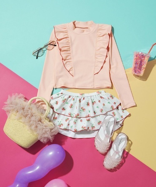 BRANSHES（ブランシェス）の「【水着 / SWIM / WEB限定】長袖ラッシュガード＆スカパン２点セット（水着・キッズ・サックスブルー/サーモンピンク/ピンク/ライトグリーン・100/130/120/110/90）」の15枚目の写真