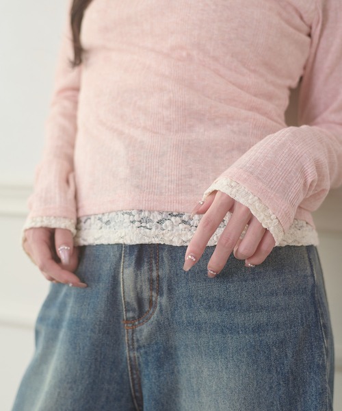 Ambre Neige(アンブルネージュ)の「henley neck lace fake layered tops / ヘンリーネックレースフェイクレイヤードトップス(Tシャツ/カットソー・レディース・アイボリー/ライトグレー/ピンク・FREE)」の19枚目の写真