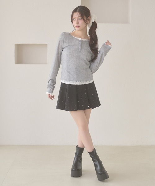 Ambre Neige(アンブルネージュ)の「henley neck lace fake layered tops / ヘンリーネックレースフェイクレイヤードトップス(Tシャツ/カットソー・レディース・アイボリー/ライトグレー/ピンク・FREE)」の6枚目の写真