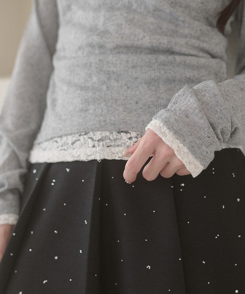 Ambre Neige(アンブルネージュ)の「henley neck lace fake layered tops / ヘンリーネックレースフェイクレイヤードトップス(Tシャツ/カットソー・レディース・アイボリー/ライトグレー/ピンク・FREE)」の9枚目の写真