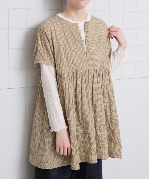 l'atelier du savon(アトリエドサボン)の「シャ-リングチェック/ストライプ フレンチブラウス(シャツ/ブラウス・レディース・ネイビー/ベージュ/グリーン・FREE)」の7枚目の写真