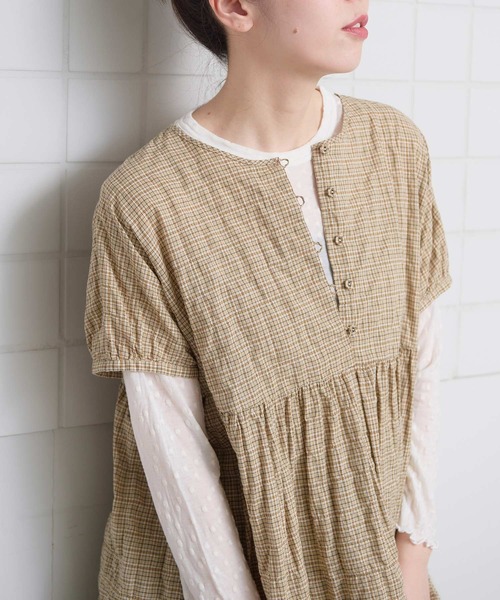 l'atelier du savon(アトリエドサボン)の「シャ-リングチェック/ストライプ フレンチブラウス(シャツ/ブラウス・レディース・ネイビー/ベージュ/グリーン・FREE)」の8枚目の写真