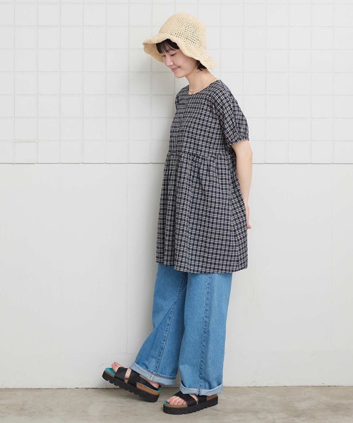 l'atelier du savon(アトリエドサボン)の「シャ-リングチェック/ストライプ フレンチブラウス(シャツ/ブラウス・レディース・ネイビー/ベージュ/グリーン・FREE)」の16枚目の写真