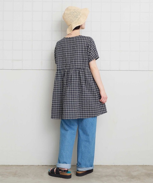 l'atelier du savon(アトリエドサボン)の「シャ-リングチェック/ストライプ フレンチブラウス(シャツ/ブラウス・レディース・ネイビー/ベージュ/グリーン・FREE)」の17枚目の写真
