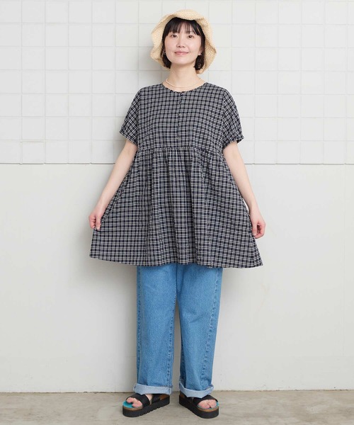 l'atelier du savon(アトリエドサボン)の「シャ-リングチェック/ストライプ フレンチブラウス(シャツ/ブラウス・レディース・ネイビー/ベージュ/グリーン・FREE)」の18枚目の写真