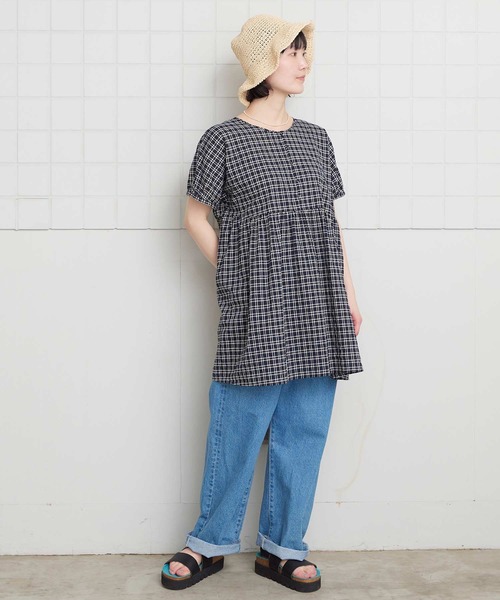 l'atelier du savon(アトリエドサボン)の「シャ-リングチェック/ストライプ フレンチブラウス(シャツ/ブラウス・レディース・ネイビー/ベージュ/グリーン・FREE)」の19枚目の写真