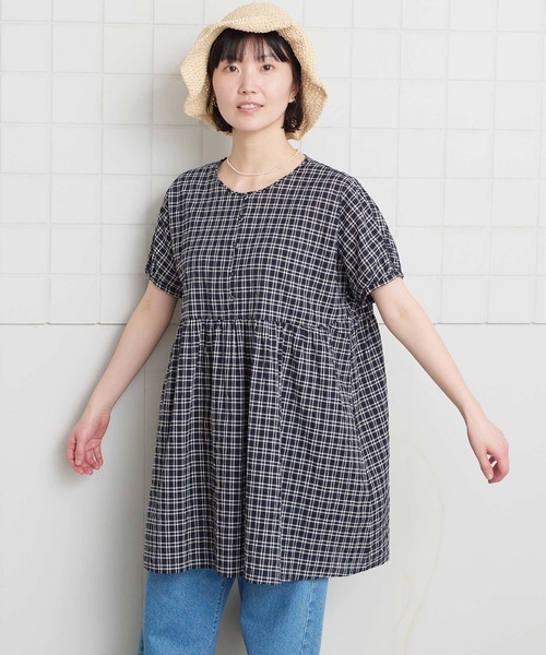 l'atelier du savon(アトリエドサボン)の「シャ-リングチェック/ストライプ フレンチブラウス(シャツ/ブラウス・レディース・ネイビー/ベージュ/グリーン・FREE)」の20枚目の写真