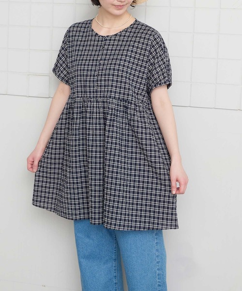 l'atelier du savon(アトリエドサボン)の「シャ-リングチェック/ストライプ フレンチブラウス(シャツ/ブラウス・レディース・ネイビー/ベージュ/グリーン・FREE)」の22枚目の写真