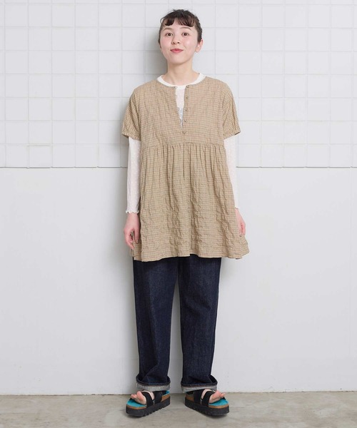 l'atelier du savon(アトリエドサボン)の「シャ-リングチェック/ストライプ フレンチブラウス(シャツ/ブラウス・レディース・ネイビー/ベージュ/グリーン・FREE)」の14枚目の写真