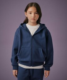 起毛オーバーサイズフードパーカー ジップアップ [ダスティブルー]