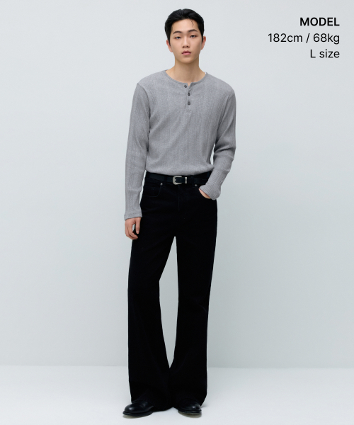 MUSINSA STANDARD（ムシンサスタンダード）の「マルチリブヘンリーネック長袖Tシャツ[ミディアムグレー]（Tシャツ/カットソー・メンズ・その他・SMALL/MEDIUM/LARGE/X-LARGE/2XL/3XL）」の2枚目の写真