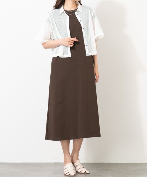 aunt lily(アントリリー)の「クロップド ラッセル レース シャツ|透け感 メッシュ クロップド丈 きれいめ 羽織り(シャツ/ブラウス・レディース・オフホワイト/ブラック・S/M/L/LL)」の3枚目の写真