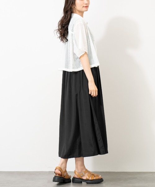 aunt lily(アントリリー)の「クロップド ラッセル レース シャツ|透け感 メッシュ クロップド丈 きれいめ 羽織り(シャツ/ブラウス・レディース・オフホワイト/ブラック・S/M/L/LL)」の7枚目の写真