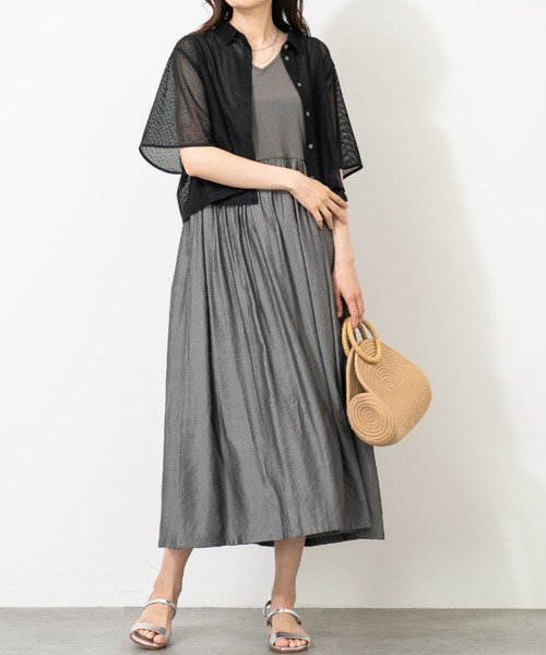 aunt lily(アントリリー)の「クロップド ラッセル レース シャツ|透け感 メッシュ クロップド丈 きれいめ 羽織り(シャツ/ブラウス・レディース・オフホワイト/ブラック・S/M/L/LL)」の11枚目の写真