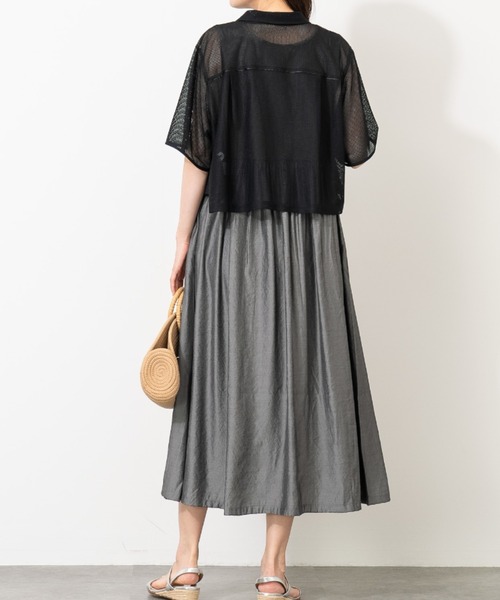 aunt lily(アントリリー)の「クロップド ラッセル レース シャツ|透け感 メッシュ クロップド丈 きれいめ 羽織り(シャツ/ブラウス・レディース・オフホワイト/ブラック・S/M/L/LL)」の14枚目の写真