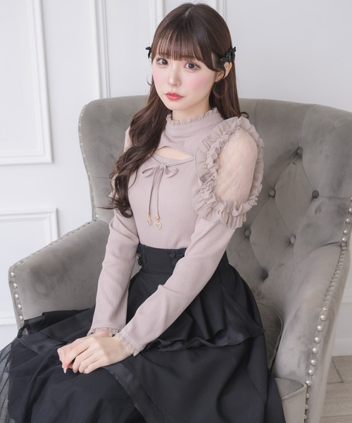 couture BY ROJITA(クチュールバイロジータ)の「シアーフリルテレコトップス(Tシャツ/カットソー・レディース・ホワイト/ピンクベージュ/ブラック・FREE)」の8枚目の写真