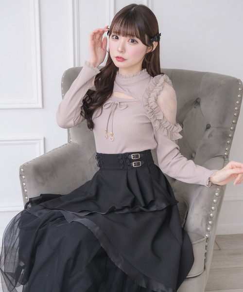 couture BY ROJITA(クチュールバイロジータ)の「シアーフリルテレコトップス(Tシャツ/カットソー・レディース・ホワイト/ピンクベージュ/ブラック・FREE)」の9枚目の写真