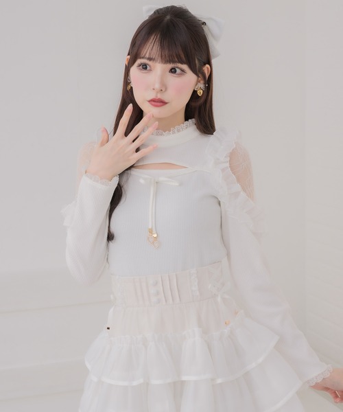 couture BY ROJITA(クチュールバイロジータ)の「シアーフリルテレコトップス(Tシャツ/カットソー・レディース・ホワイト/ピンクベージュ/ブラック・FREE)」の13枚目の写真