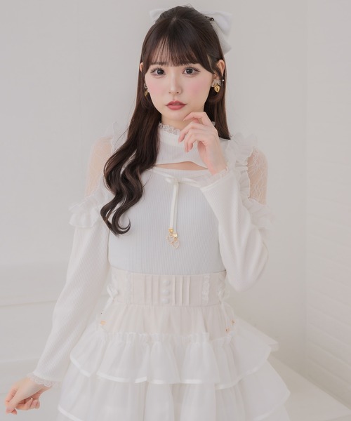 couture BY ROJITA(クチュールバイロジータ)の「シアーフリルテレコトップス(Tシャツ/カットソー・レディース・ホワイト/ピンクベージュ/ブラック・FREE)」の14枚目の写真